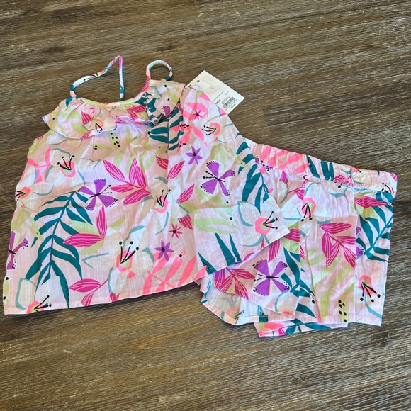 jumping beans Other - Ruffle Neck Tank and Shorts Set Girls 3T Pink Tropical Floral Jumping Beans